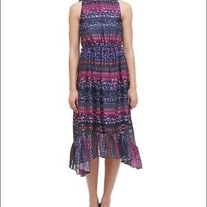kensie (JB-49*) Printed Tiered High-Low Midi Dress Navy Multi Sz 6 $108.00